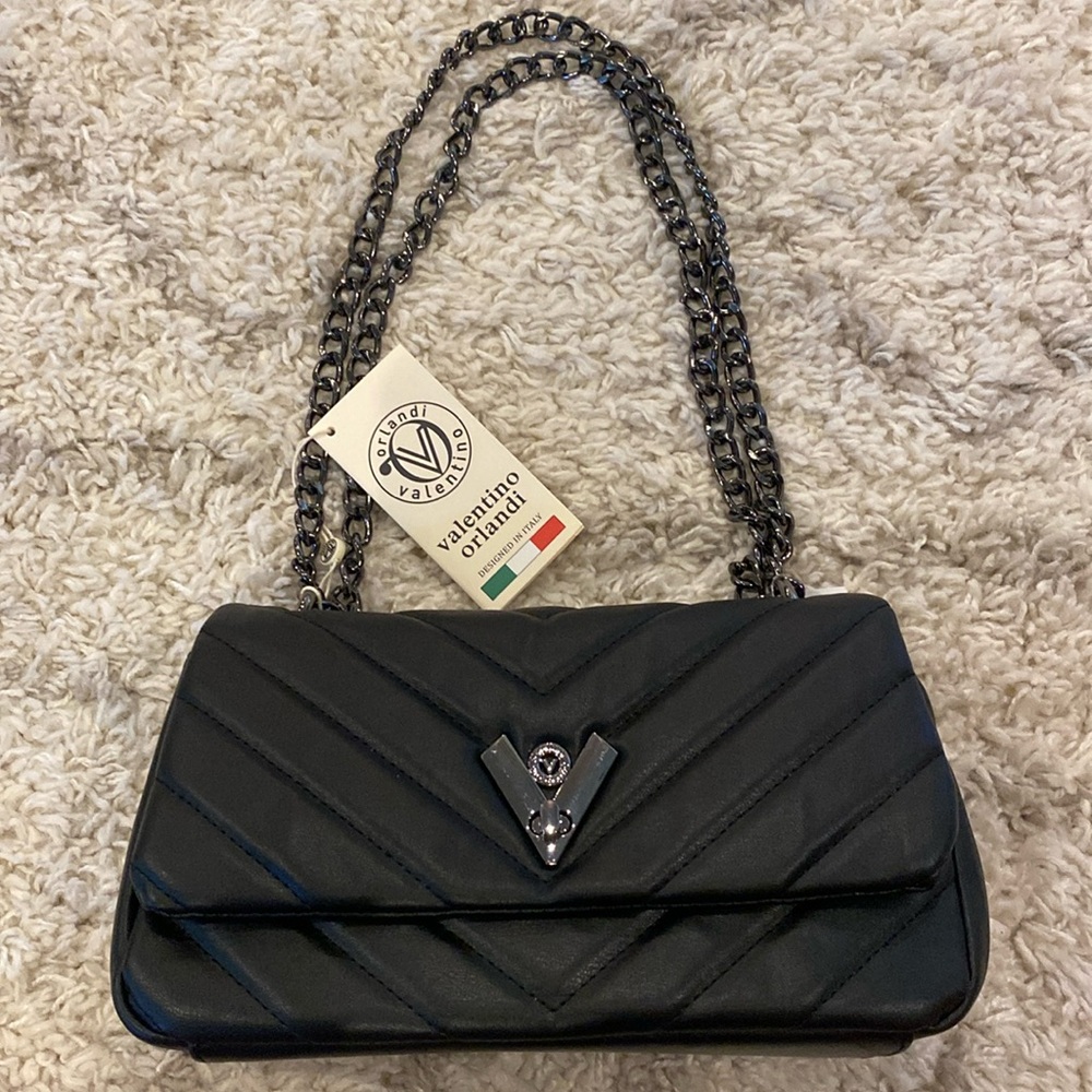 Valentino Orlandi BLACK w/GUNMETAL Crossbody Purse NWT